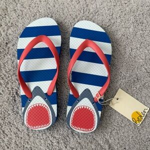 Mini Boden Kids Shark Flip Flops - Blue and Red